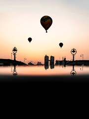 hot air balloon at sunset