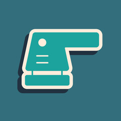 Green Electric sander icon isolated on green background. Orbital sander. For floor and wooden planks sanding sandpaper. Long shadow style. Vector