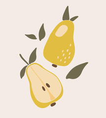 Abstract pear fruit vector, summer fruit illustration, boho tropical pear poster vector