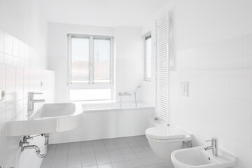 Fototapeta na wymiar white bathroom - modern bath bathtub ,