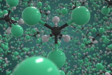 1,1,1-trichloroethane molecule, ball-and-stick molecular conceptual model. Scientific 3d rendering