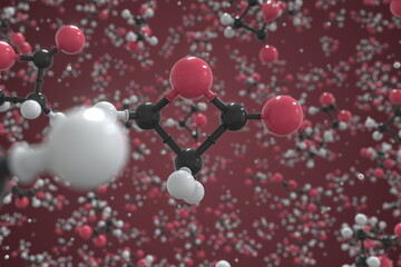 Propiolactone molecule made with balls, conceptual molecular model. Chemical 3d rendering