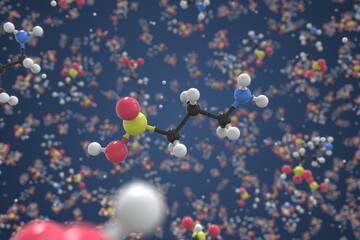 Homotaurine molecule, scientific molecular model, 3d rendering