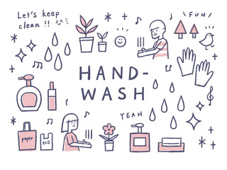 手描き風_hand-washのイラストセットpink