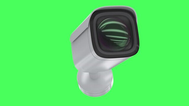 3d rendering security camera or cctv camera isolated on green screen background 4k footage