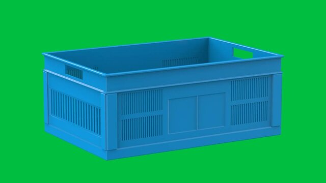 blue plastic crate on green screen