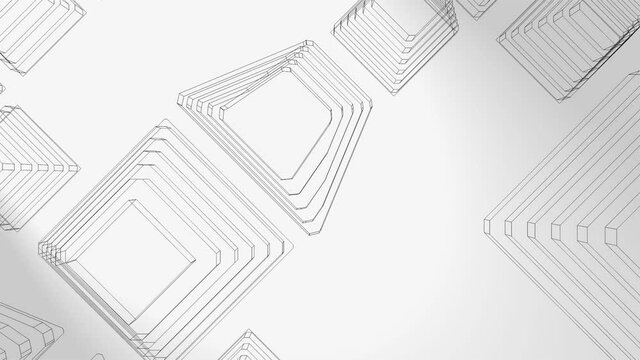 3d animation, a panoramic above many rectangles shapes on white background