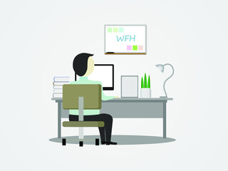 Man works from home concept in flat style