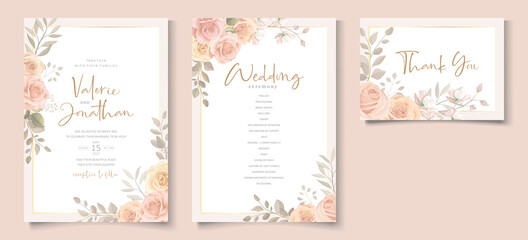 Elegant wedding invitation template with peach color floral theme