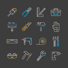 Building, construction and home repair tools icons