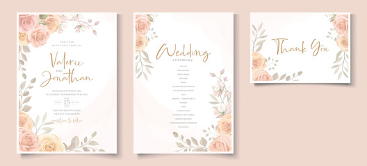 Obraz na płótnie Canvas Elegant wedding invitation template with peach color floral theme