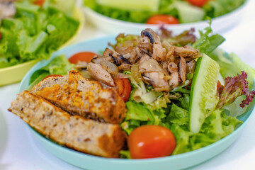Close-up served a plate of fresh salad ready to eat