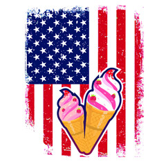 ice cream 4th of july patriotic american flag vintage sport poster design illustration vector