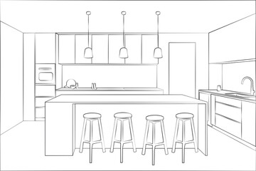kitchen illustration, interior sketch drawing - - 433766542