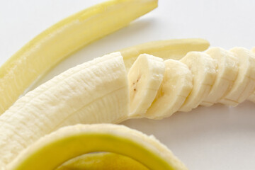 Banana slices on white background. 
