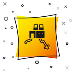 Black Shutdown of factory icon isolated on white background. Industrial building. Yellow square button. Vector