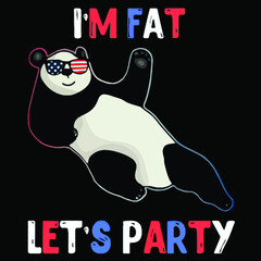 im fat lets party panda glasses usa flag womens 34 sleeve shirt Logo Vector Template Illustration Graphic Design design for documentation and printing