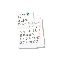 2022 December vector calendar