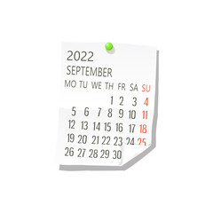 2022 September vector calendar