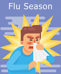 Runny nose Cold or flu virus symptom Boy Blowing their nose medical treatment and healthcare illustrations