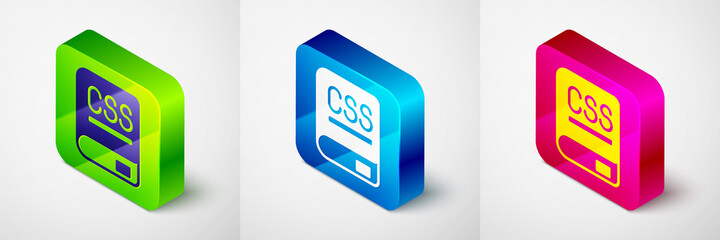 Isometric Books about programming icon isolated on grey background. Programming language concept. PHP, CSS, XML, HTML, Javascript learning. Square button. Vector