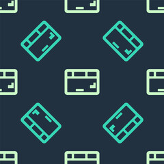 Green and beige Computer keyboard icon isolated seamless pattern on blue background. PC component sign. Vector