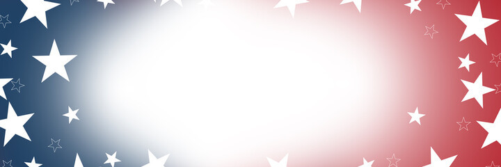 red white and blue background banner with stars and soft blurred smooth texture for July 4th; Memorial Day; and other patriotic holidays with blank center to add your own text or image.