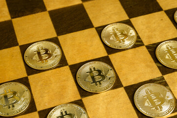 Checkers or draughts game with bitcoin coins