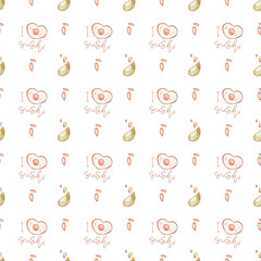 Seamless square sushi pattern asian food isolate on white background. Digital art. Print for cafe, menu, product packaging, brand, restaurant, bar, textiles
