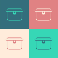 Pop art line Lunch box icon isolated on color background. Vector Illustration