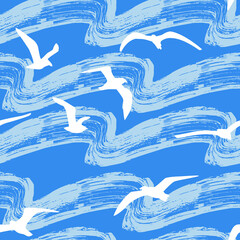 Vector print design on seamless seagulls and waves theme for everyone