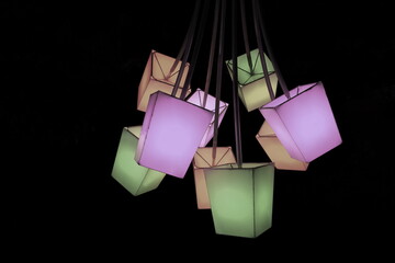 Stylish Multicolored Lampshades Isolated On Black Background. Led Interior Or Exterior Lamp For ...