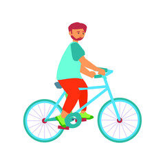 Young man riding bicycle Vector flat illustration