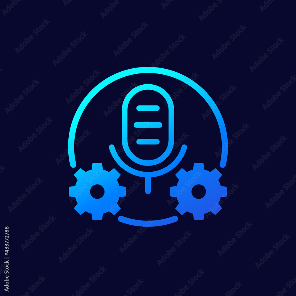 Poster recording settings vector icon, microphone and gears