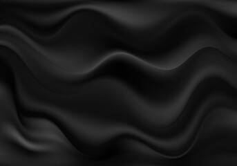 Abstract luxurious background Black wavy fabric draped silky textile Decoration poster, banner Template Design