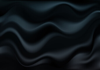 Fototapeta premium Abstract luxurious background Black wavy fabric draped silky textile Decoration poster, banner Template Design
