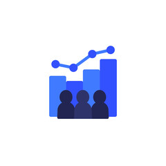 team performance growth icon on white, vector