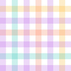 Gingham check plaid pattern seamless colorful pastel print. Multicolored light tartan vector graphic for picnic blanket, gift paper, tablecloth, other trendy spring summer fashion fabric print.
