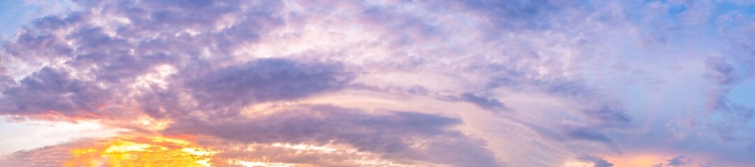 Dramatic panorama sky with cloud on sunrise and sunset time. Panoramic image.