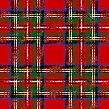 Tartan plaid pattern. Christmas traditional red, green, yellow, blue, black, white Royal Stewart winter fashion bright check vector for flannel shirt, jacket, tablecloth, other modern textile print.