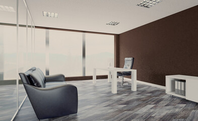 Modern office building interior. 3D rendering.