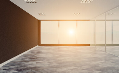 Obraz premium Elegant office interior. Mixed media. 3D rendering.. Sunset.