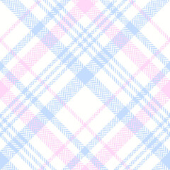 Seamless plaid pattern in pastel blue, pink, off white. Asymmetric herringbone light tartan check for womenswear flannel shirt, skirt, scarf, throw, other modern spring summer fashion fabric design.