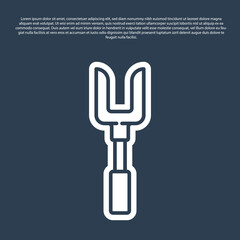 Blue line Barbecue fork icon isolated on blue background. BBQ fork sign. Barbecue and grill tool. Vector