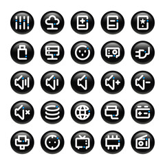 Circle outline icons for electronics.