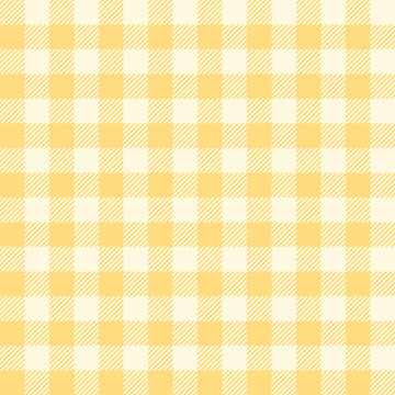 Vichy pattern seamless vector design in yellow and off white. Gingham check background graphic for tablecloth, napkin, oilcloth, picnic blanket, other modern spring summer fashion fabric design.