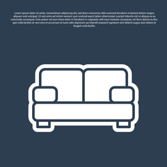 Blue line Sofa icon isolated on blue background. Vector