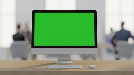 Business  Concepts , Working office. Computer with green screen on table in office