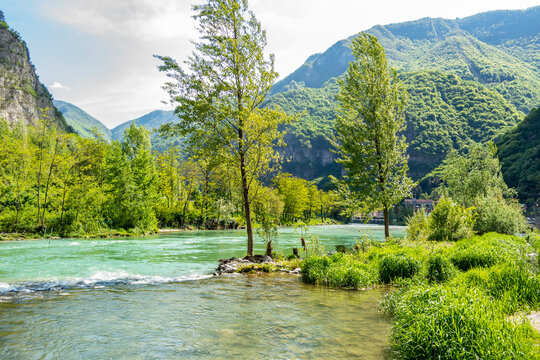 View on the Brenta river from Valstagna, Vicenza - Italy.