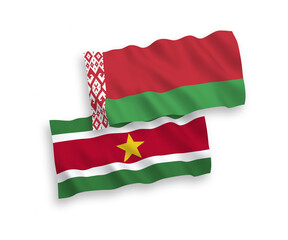 Flags of Republic of Suriname and Belarus on a white background